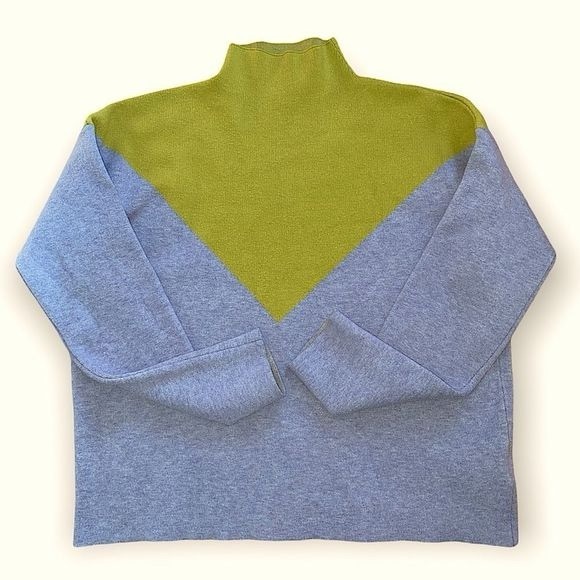 Cynthia Rowley | Mock Neck Lime Green Triangle Sweater M - Picture 1 of 12
